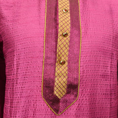 DESI BUTIK Men's Pink Jacquard  Kurta Set