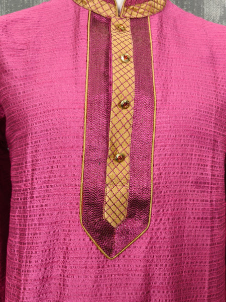 DESI BUTIK Men's Pink Jacquard  Kurta Set
