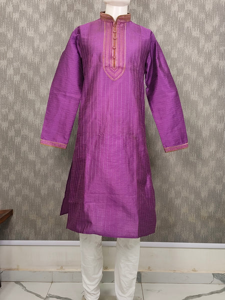 DESI BUTIK Men's Printed Purple Kurta Set