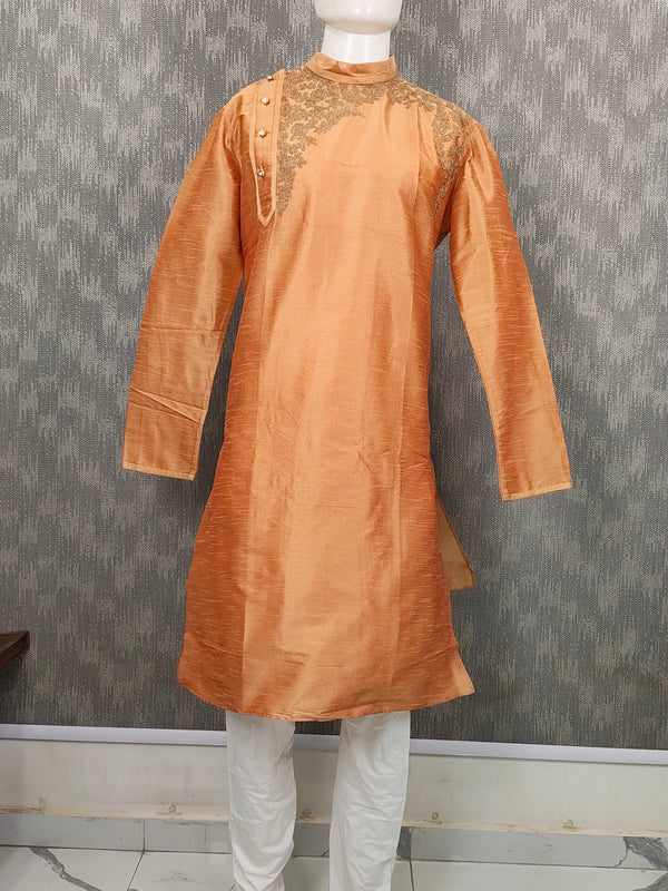 DESI BUTIK Men's Brown Embroidered Kurta Set