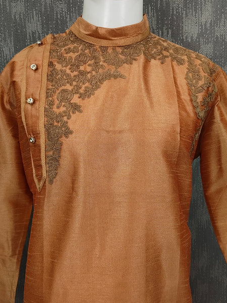 DESI BUTIK Men's Brown Embroidered Kurta Set