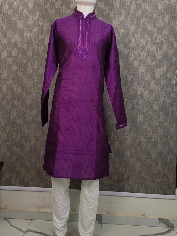 DESI BUTIK Men's Purple Textured Kurta Set