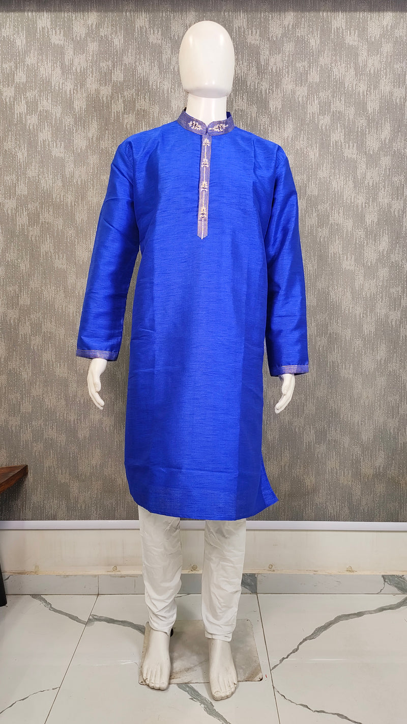 DESI BUTIK Men's Blue Embroidered Kurta Set