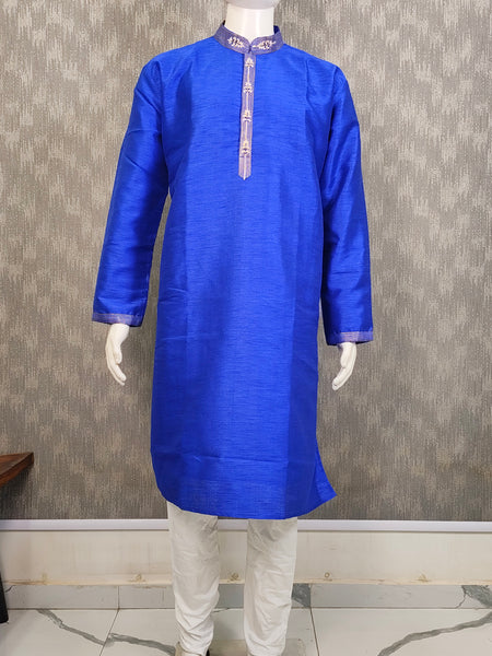 DESI BUTIK Men's Blue Embroidered Kurta Set
