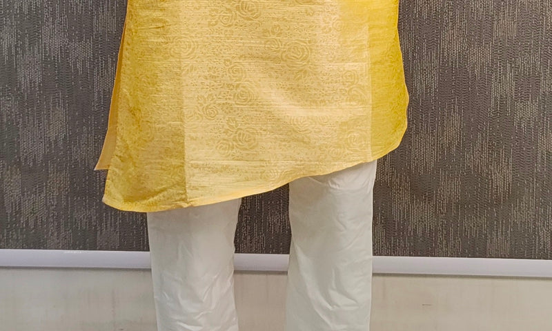 DESI BUTIK Men's Yellow Asymmetric Kurta Set
