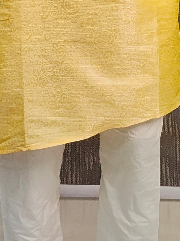 DESI BUTIK Men's Yellow Asymmetric Kurta Set