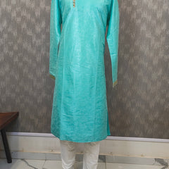 DESI BUTIK Men's Men's Blue Jacquard Kurta Set
