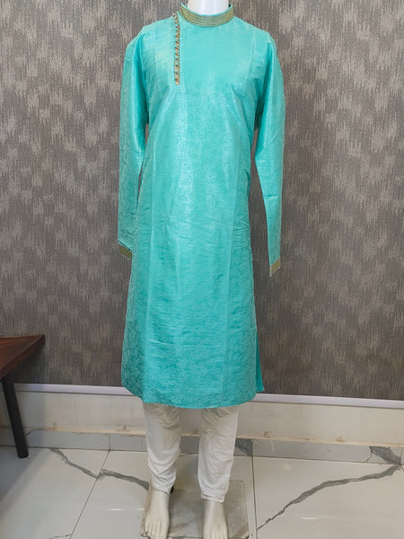 DESI BUTIK Men's Men's Blue Jacquard Kurta Set