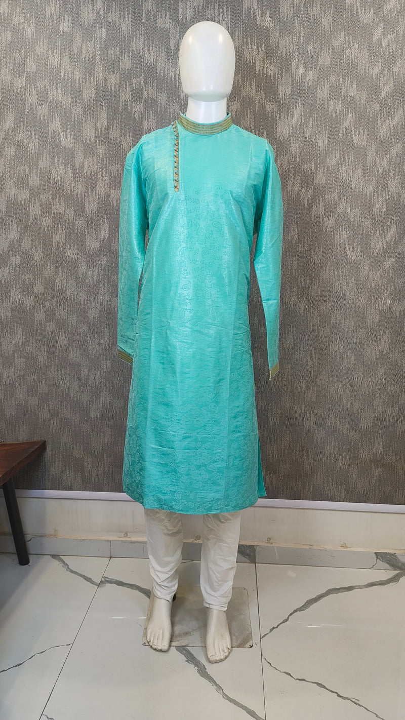 DESI BUTIK Men's Men's Blue Jacquard Kurta Set