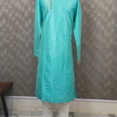 DESI BUTIK Men's Men's Blue Jacquard Kurta Set