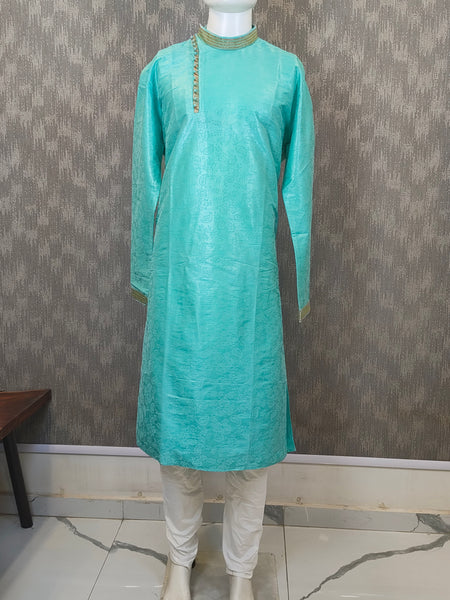 DESI BUTIK Men's Men's Blue Jacquard Kurta Set