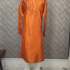 DESI BUTIK Men's Brown Embroidered Kurta Set
