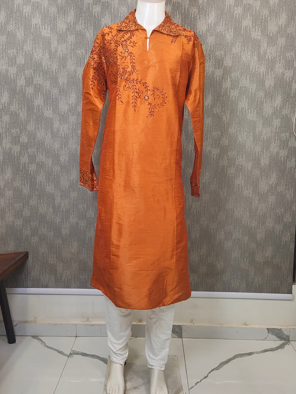 DESI BUTIK Men's Brown Embroidered Kurta Set