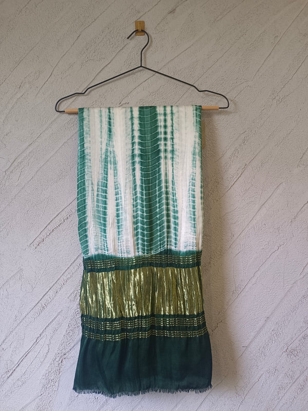 Desi Butik Women’s Gaji Silk Green Tie Dye Dupatta DB2269