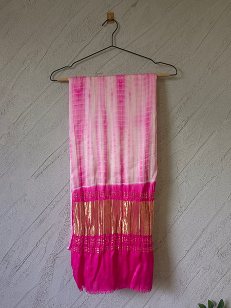 Desi Butik Women’s Gaji Silk Pink Tie Dye Dupatta DB2265