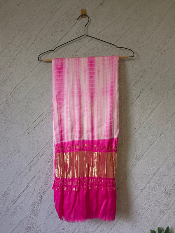 Desi Butik Women’s Gaji Silk Pink Tie Dye Dupatta DB2265