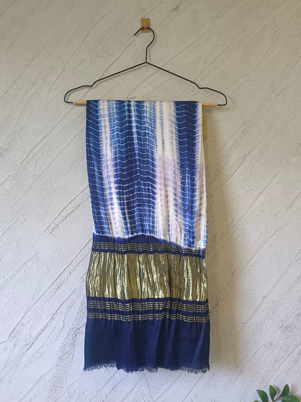 Desi Butik Women’s Gaji Silk Blue Tie Dye Dupatta DB2266