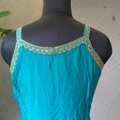 Women's Teal Embroidered Chinon Kurta Sharara Set with Dupatta & Potli Bag