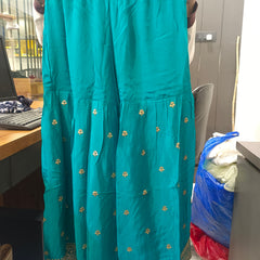 Women's Teal Embroidered Chinon Kurta Sharara Set with Dupatta & Potli Bag