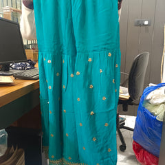 Women's Teal Embroidered Chinon Kurta Sharara Set with Dupatta & Potli Bag