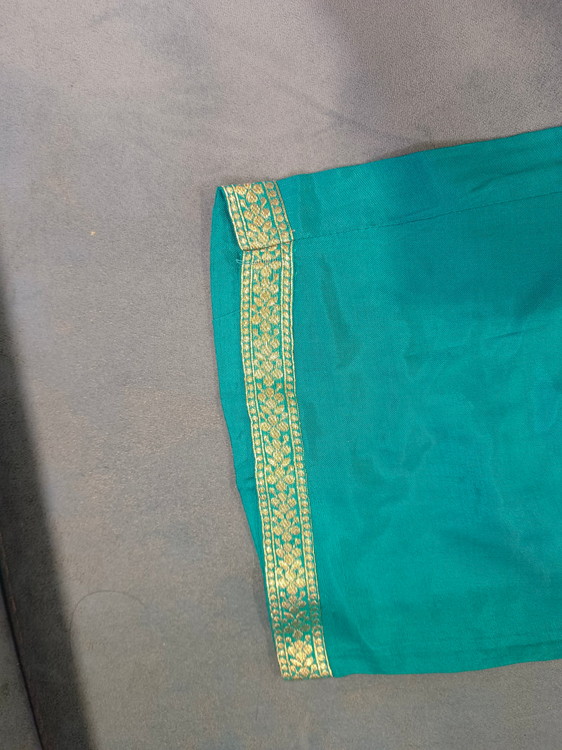 Women's Teal Embroidered Cotton Silk Kurta Set with Trousers & Dupatta