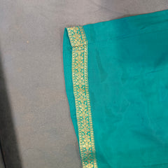 Women's Teal Embroidered Cotton Silk Kurta Set with Trousers & Dupatta