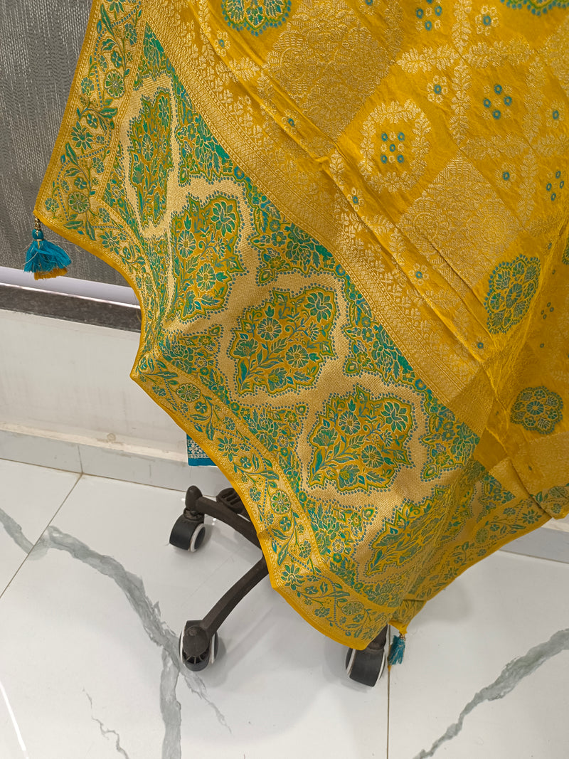 Women's Teal Embroidered Cotton Silk Kurta Set with Trousers & Dupatta