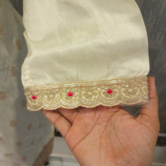 Women's Cream Embroidered Cotton Silk Kurta Set with Palazzos & Dupatta