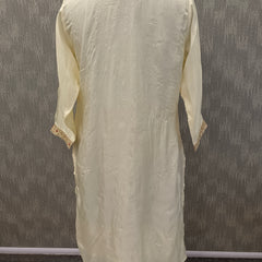 Women's Cream Embroidered Cotton Silk Kurta Set with Palazzos & Dupatta