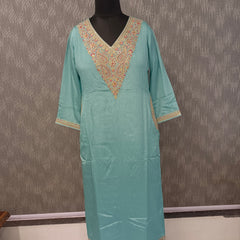 Women's Blue Embroidered Cotton Silk Kurta Set with Trousers & Dupatta