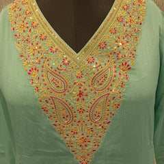 Women's Blue Embroidered Cotton Silk Kurta Set with Trousers & Dupatta
