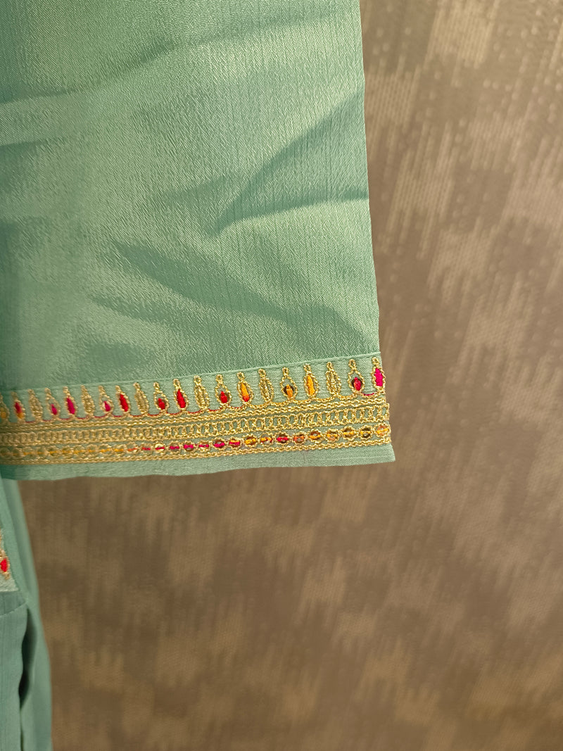 Women's Blue Embroidered Cotton Silk Kurta Set with Trousers & Dupatta