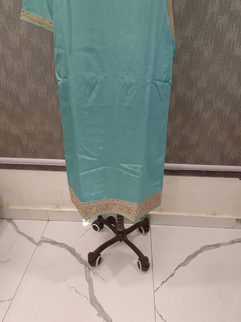 Women's Blue Embroidered Cotton Silk Kurta Set with Trousers & Dupatta