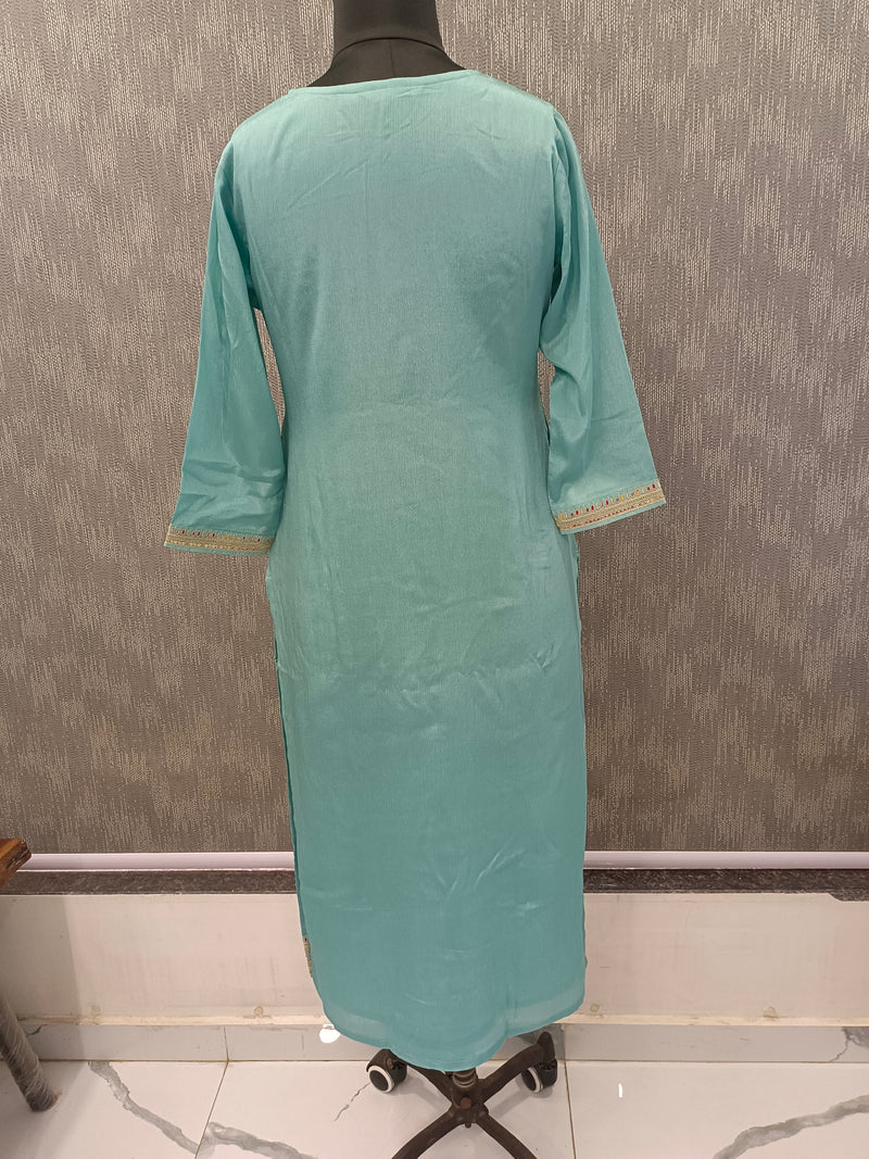 Women's Blue Embroidered Cotton Silk Kurta Set with Trousers & Dupatta