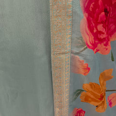Women's Blue Embroidered Cotton Silk Kurta Set with Trousers & Dupatta