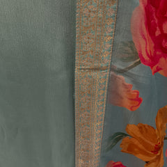 Women's Blue Embroidered Cotton Silk Kurta Set with Trousers & Dupatta