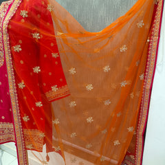 Women's Pink Embroidered Cotton Silk Kurta Set with Dhoti Pants & Dupatta