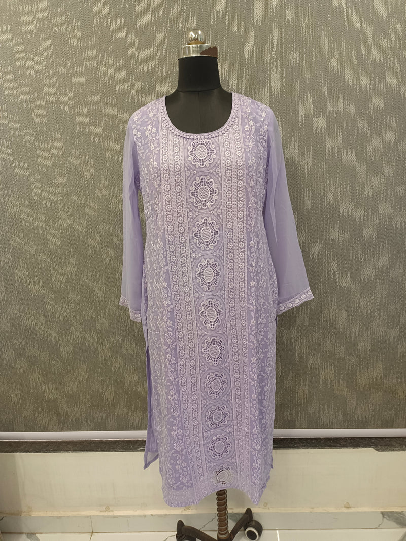Women's Lavender Embroidered Cotton Silk Kurta Set with Dupatta