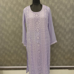 Women's Lavender Embroidered Cotton Silk Kurta Set with Dupatta