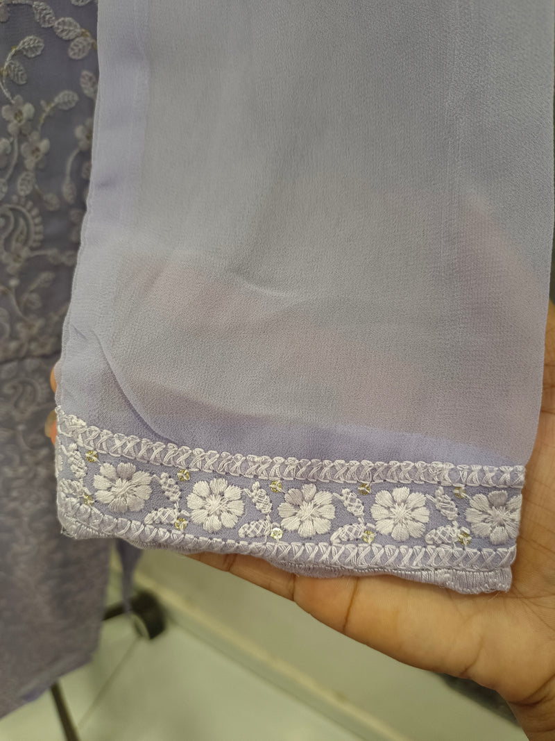 Women's Lavender Embroidered Cotton Silk Kurta Set with Dupatta
