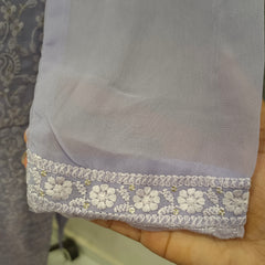 Women's Lavender Embroidered Cotton Silk Kurta Set with Dupatta
