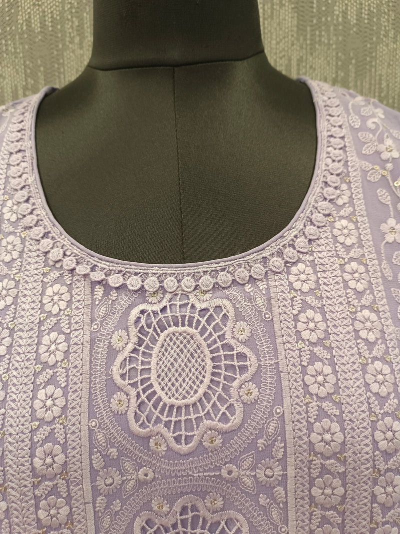 Women's Lavender Embroidered Cotton Silk Kurta Set with Dupatta