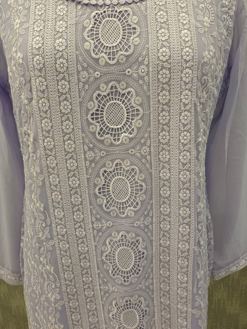 Women's Lavender Embroidered Cotton Silk Kurta Set with Dupatta