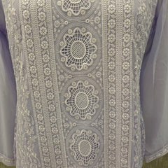 Women's Lavender Embroidered Cotton Silk Kurta Set with Dupatta