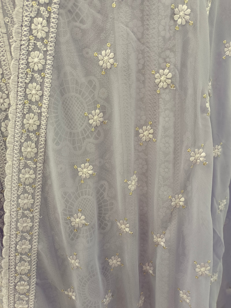 Women's Lavender Embroidered Cotton Silk Kurta Set with Dupatta