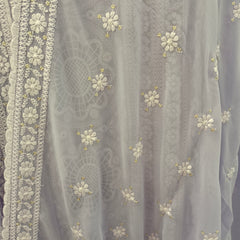 Women's Lavender Embroidered Cotton Silk Kurta Set with Dupatta