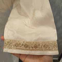 Women's Cream Embroidered Cotton Silk Kurta Set with Trousers & Dupatta