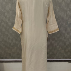 Women's Cream Embroidered Cotton Silk Kurta Set with Trousers & Dupatta