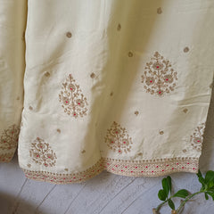Women's Cream Embroidered Cotton Silk Kurta Set with Trousers & Dupatta