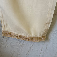 Women's Cream Embroidered Cotton Silk Kurta Set with Trousers & Dupatta